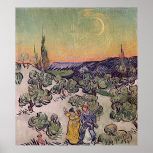 Poster Paysage éclairé par la lune de Vincent van Gogh  ,