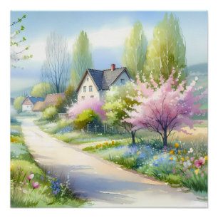 Poster Paysage enchanteur de campagne aux fleurs