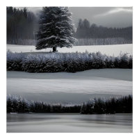 Paysage et arbre d'hiver, noir et blanc - art