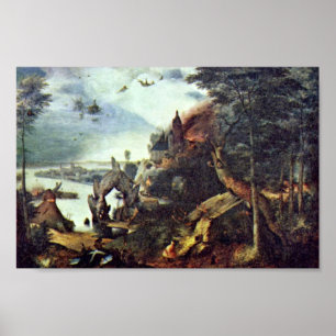 Poster Paysage et tentation de St Anthony par Bruegel