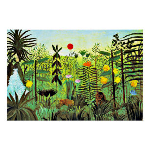 Poster Paysage exotique avec Lion et Lioness,