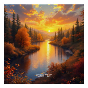 Poster Paysage Fantastique de Coucher de Soleil Automnal