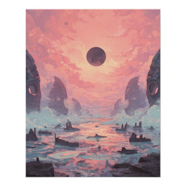 Poster Paysage Fantastique d'Éclipse de Brume Céleste (Devant)
