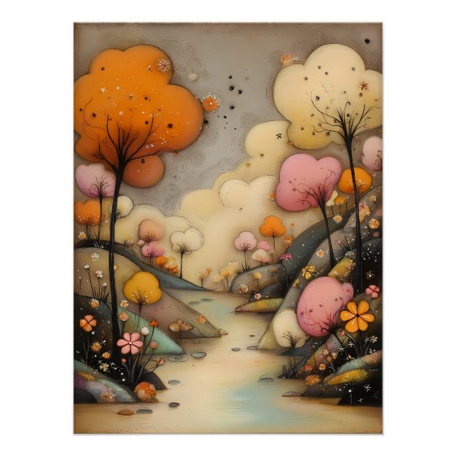 Poster paysage féerique avec des arbres abstraits  (Devant)
