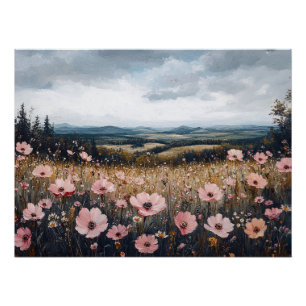 Poster Paysage Fleur sauvage rose pâle