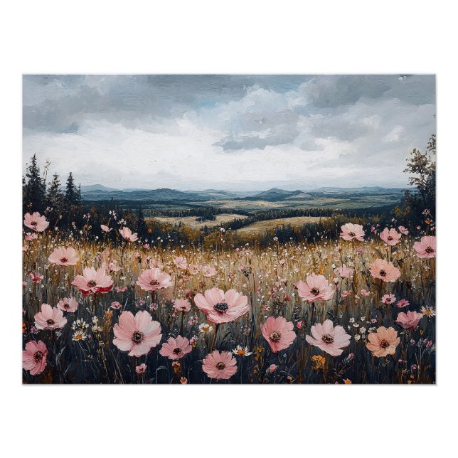 Poster Paysage Fleur sauvage rose pâle (Devant)
