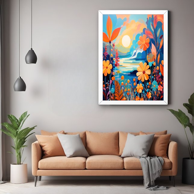 Poster Paysage floral au coucher du soleil Art de la natu (Créateur téléchargé)