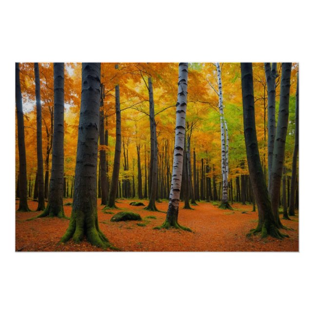 Poster Paysage forestier automnal (Devant)