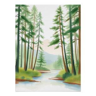 Poster Paysage forestier serein en aquarelle