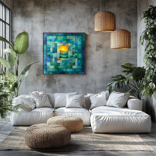 Poster Paysage géométrique - Coucher de soleil Turquoise