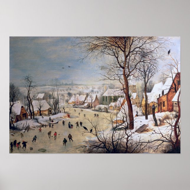 Poster Paysage hivernal avec piège à oiseaux, 1601 (Devant)