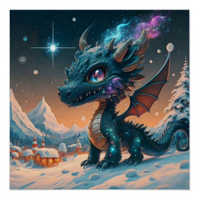 Poster Paysage hivernal de Chibi Dragon mystique (Devant)