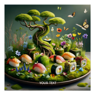Poster Paysage japonais de sushi mignon fantastique