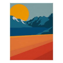 Paysage moderne de Montagne Retro - Rouge vibrant