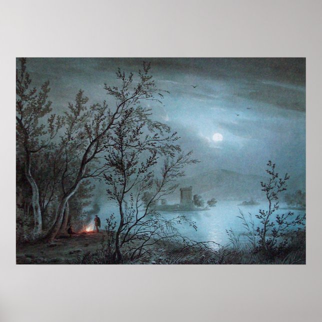POSTER PAYSAGE NOCTURNE ROMANTIQUE EN BLEU (Devant)