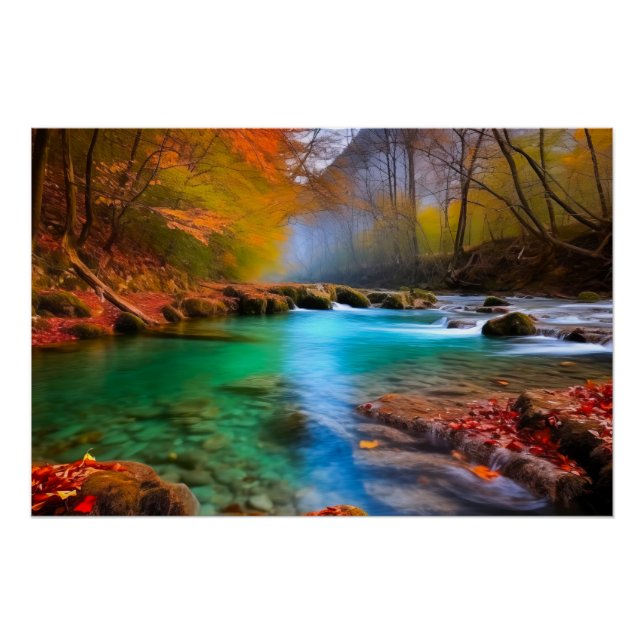 Poster Paysage paisible de la rivière d'automne (Devant)