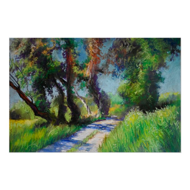 Poster Paysage Pastel d'Oliveraie Ensoleillée (Devant)