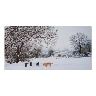 Poster paysage peinture de chiens sur la scène de neige h