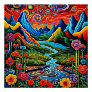 Poster Paysage psychédélique avec rivière 2