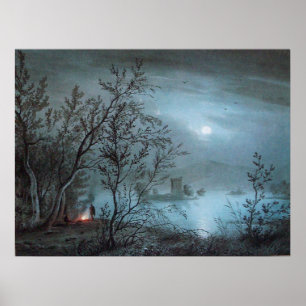 POSTER PAYSAGE ROMANTIQUE NOCTURNE EN BLEU