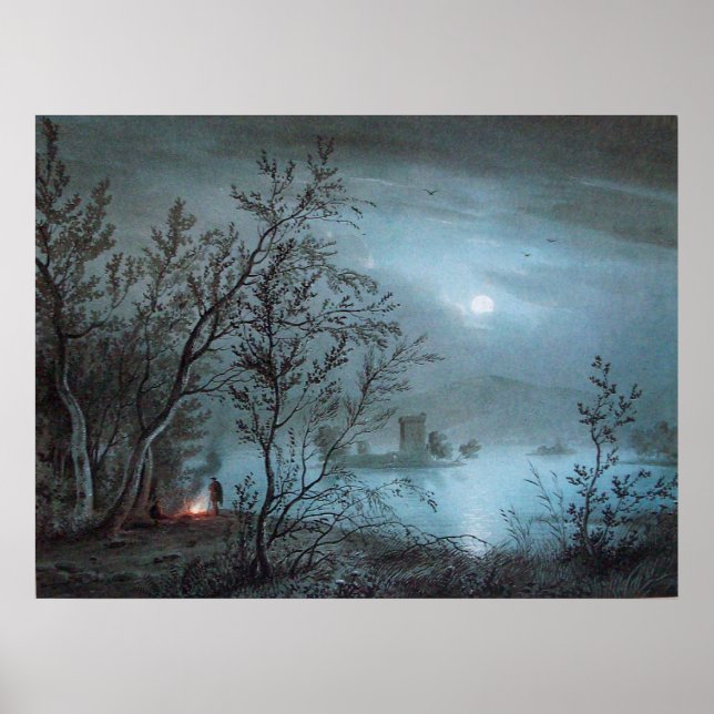 POSTER PAYSAGE ROMANTIQUE NOCTURNE EN BLEU (Devant)