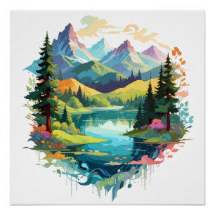 Poster Paysage serein Calme nature paisible Montagnes