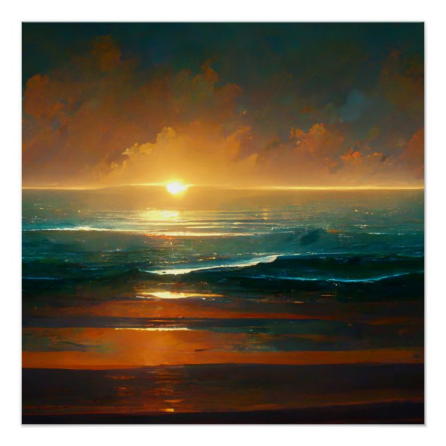 Poster Paysage spectaculaire des vagues de l'océan bleu (Devant)