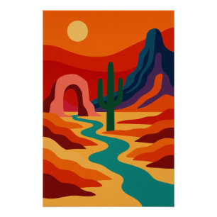 Poster Paysage Surréaliste aux Couleurs Vives