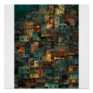 Poster Paysage urbain cosy de colline de favela chaude au