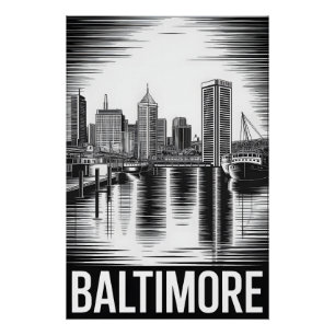 Poster Paysage urbain de Baltimore Maryland Noir Blanc Gr