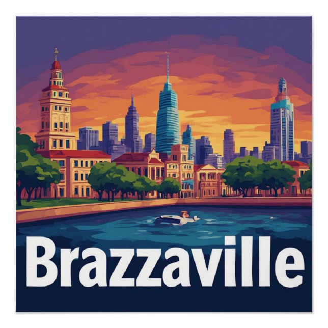 Poster Paysage urbain de Brazzaville avec cathédrale hist (Devant)