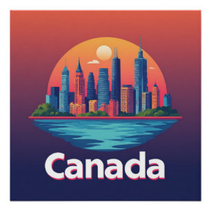 Poster Paysage urbain de la ville du Canada au coucher du