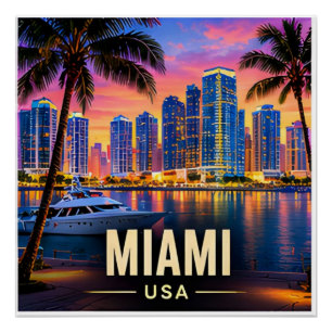 Poster Paysage urbain de Miami Floride États-Unis Plages