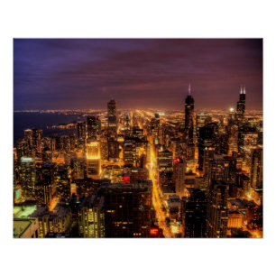 Poster Paysage urbain de nuit de Chicago