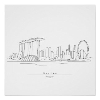 Poster Paysage urbain de Singapour - Art linéaire minimal