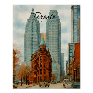 Poster Paysage urbain de Toronto Canada Aquarelle vintage