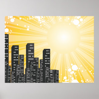 Poster paysage urbain vectoriel ensoleillé