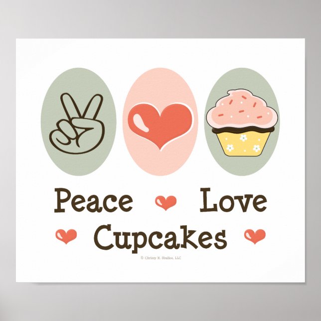 Poster Peace Love Cupcakes (Devant)