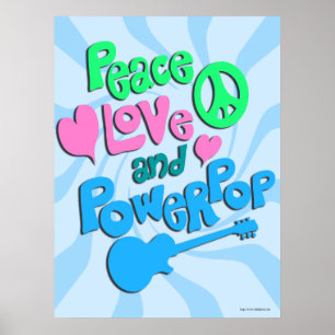 Poster Peace Love et Powerpop amusant thème de musique