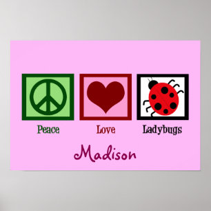 Poster Peace Love Ladybugs