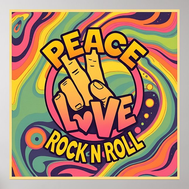 Poster Peace, Love, Rock n Roll (Devant)
