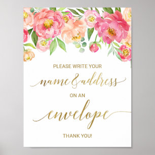 Poster Peach and Pink Peony Address An Enveloppe Sign