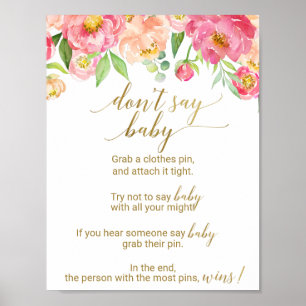 Poster Peach et Pink Peony Flowers ne disent pas Baby Sig