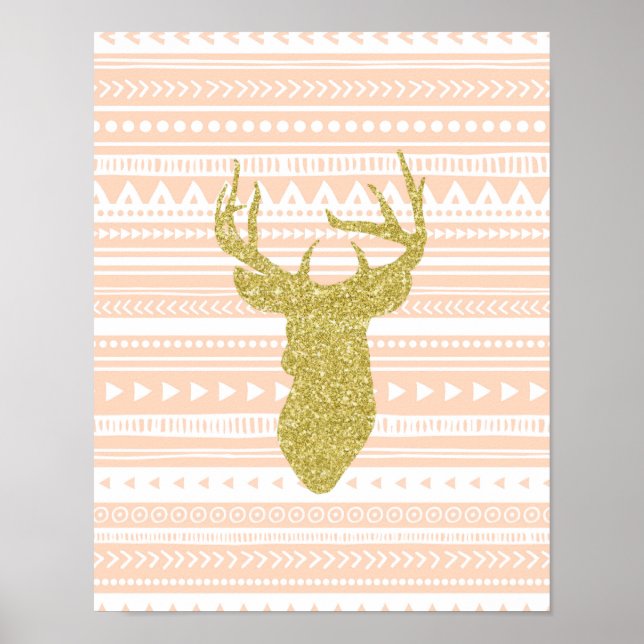 Poster Peach Gold Nursery Décor Deer Motif tribal (Devant)