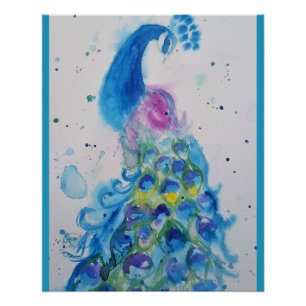 Poster Peacock bleu aquarelle peinture art