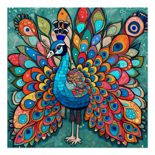 Poster Peacock design, style contemporain, multicolore