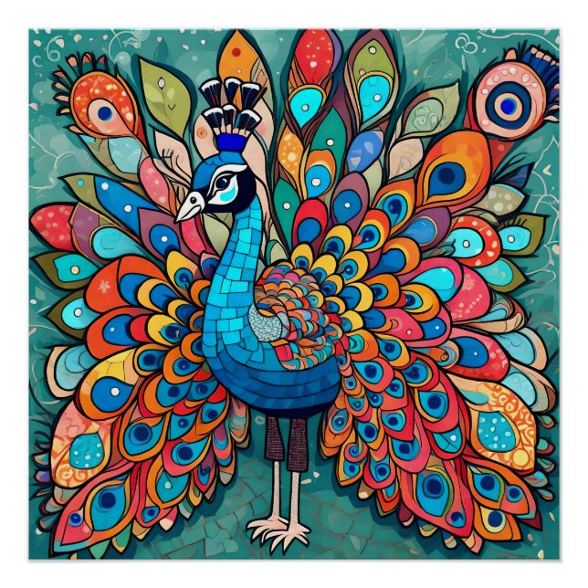 Poster Peacock design, style contemporain, multicolore (Devant)