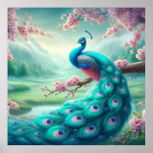 Poster Peacock Enchanted Cherry Blossom