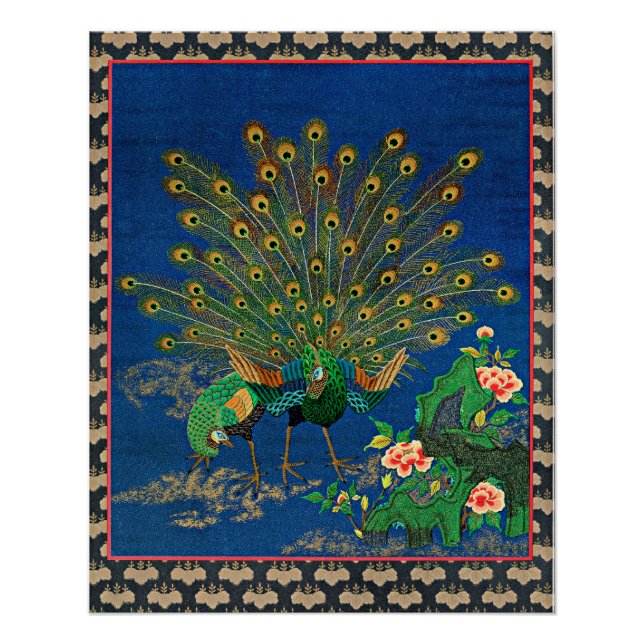 Poster Peacock et Peahen, illustration japonaise, (Devant)