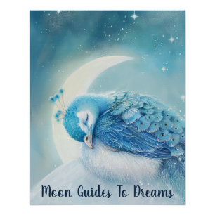 Poster Peacock oiseau bébé dormir sur la Lune
